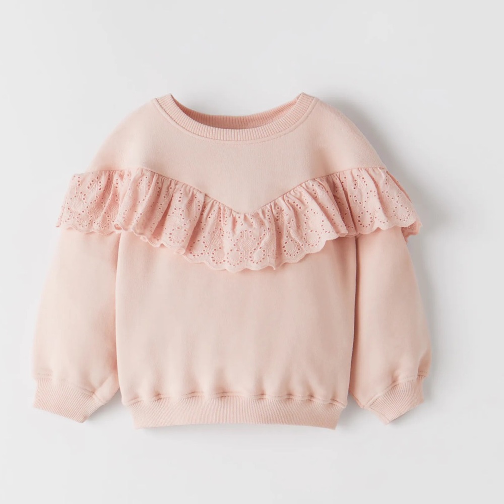 Zara Sweatshirt with Swiss Embroidery Ruffles 💫